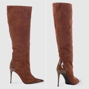 BLACK SUEDE STUDIO Emerson Knee High Heel BOOTS Size 38 7.5 Brown Suede NEW $548